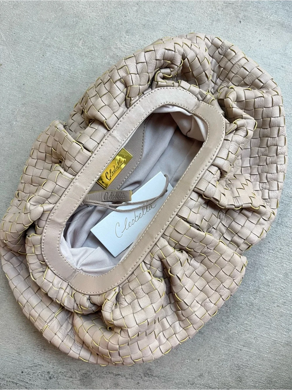 NWT Cleobella Gigi tan leather woven clutch - Picture 5 of 8